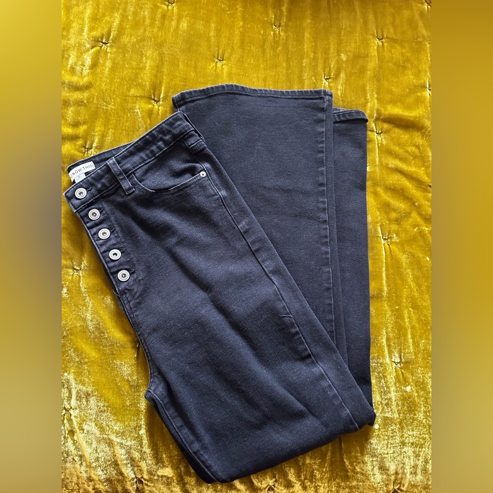 And Now This black bell bottom/flare button fly jeans